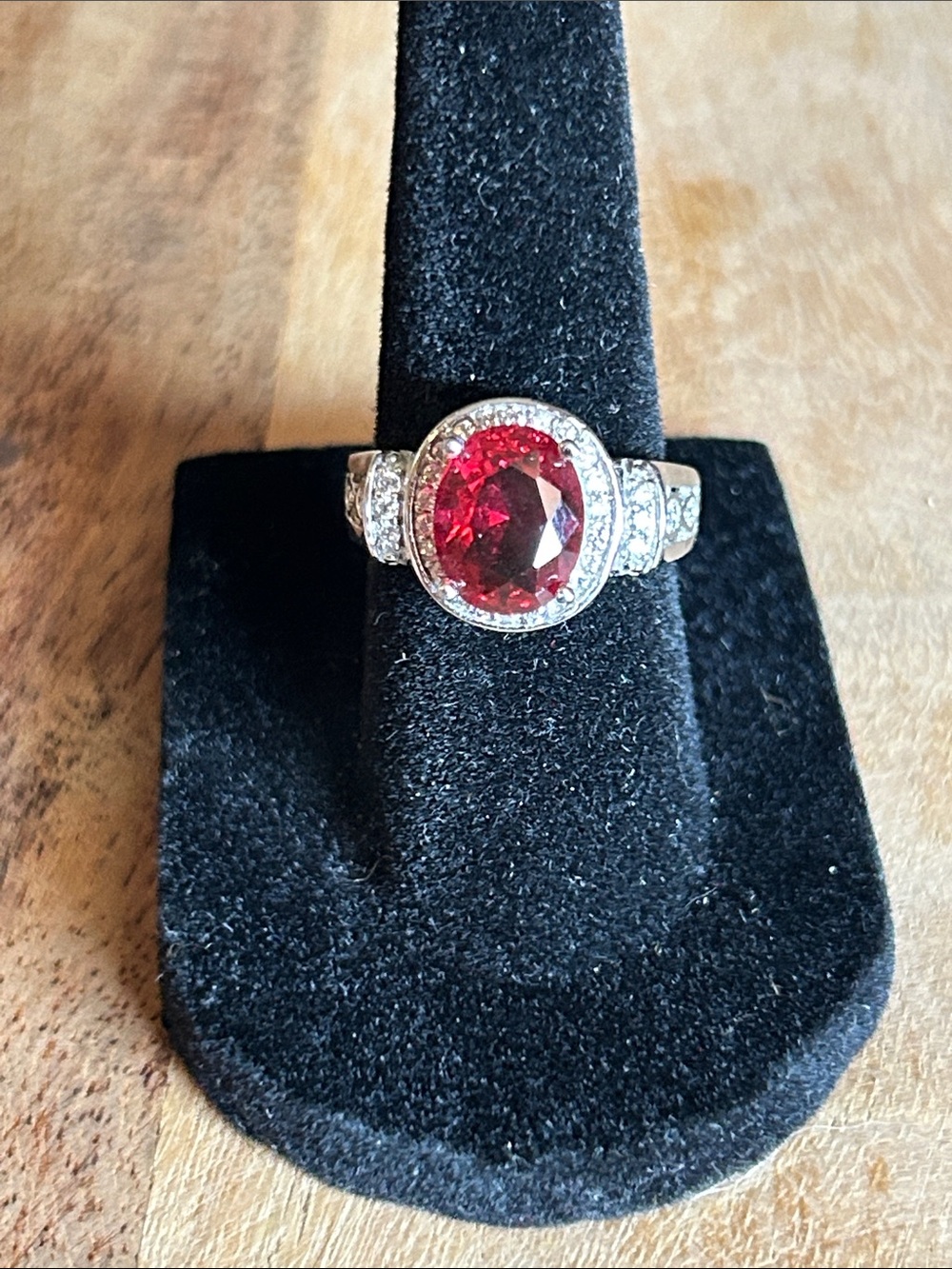 Sterling Silver Red Gemstone Halo Ring